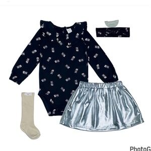 Pl . Baby Collection 18m Baby Girl Black And Silver 4 Piece Set  New